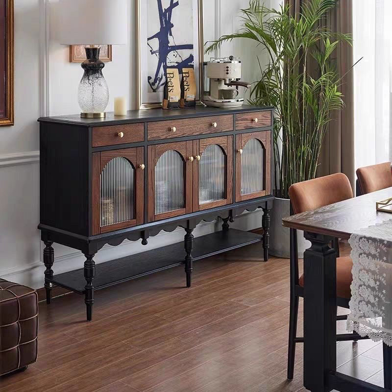 法式复古餐边柜实木隔断柜客厅美式玄关储物柜中古风长方形边柜