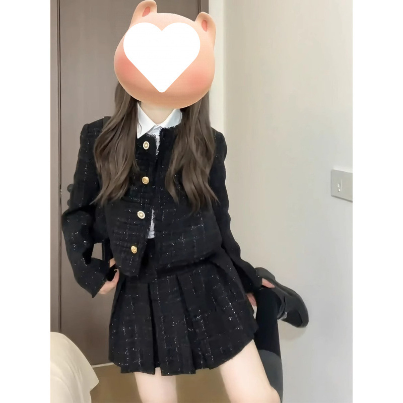 法式富家千金小香风气质高级感穿搭长袖外套+百褶半身短裙女套装