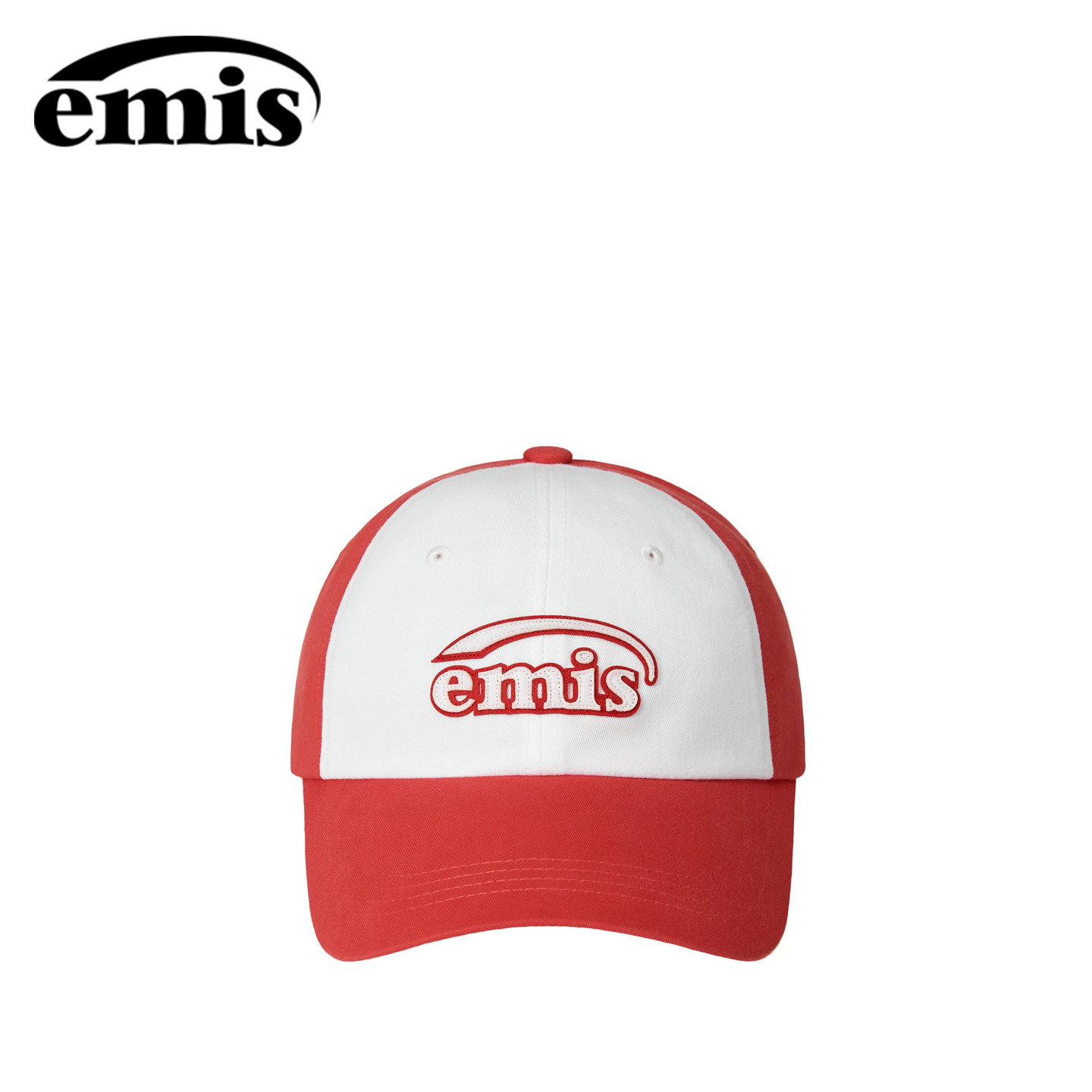 emis红白拼色刺绣logo经典棒球帽图片