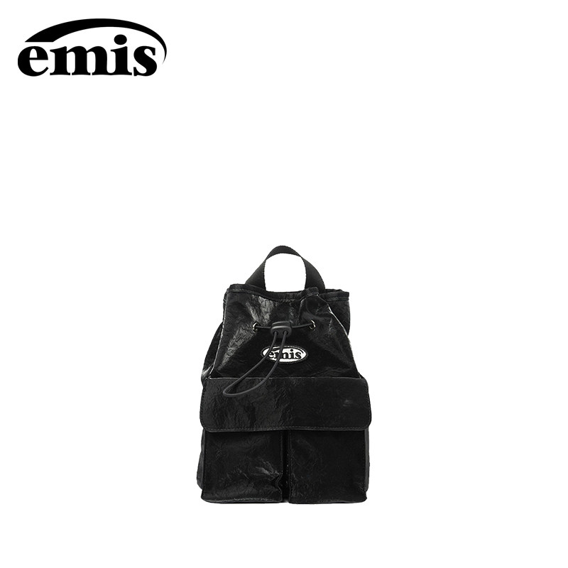 emis包包迷你徽章口袋背包黑色双肩包女小型高级感小众上班通勤