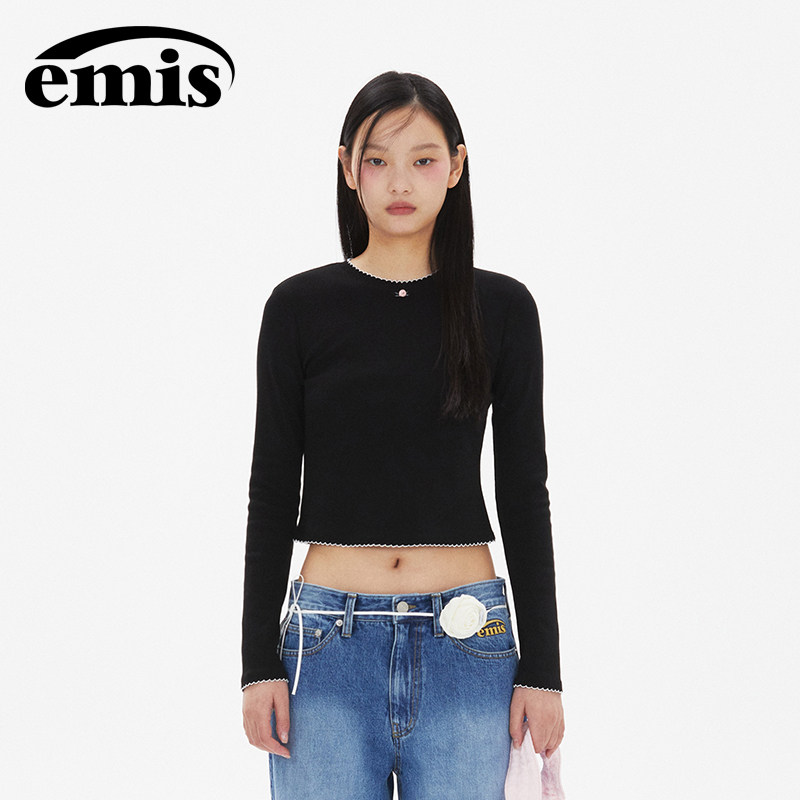 emis女式迷你花朵长袖上衣黑色图片