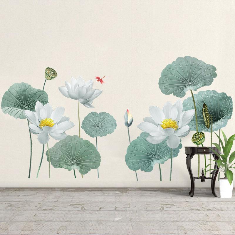 卫生间玻璃门贴画3d立体荷花佛系莲花墙贴纸墙壁床头自粘防水装饰图片