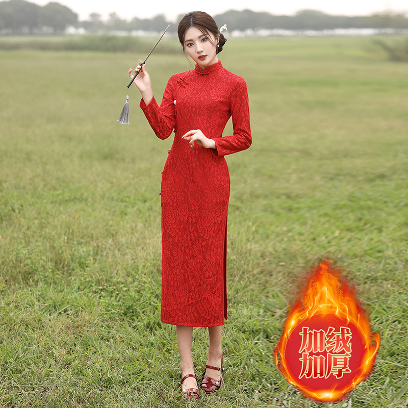 外嫁女回娘家旗g袍2025新款礼仪服迎宾服装颁奖礼服冬款加绒中国