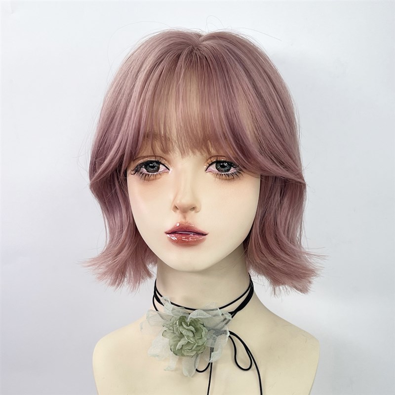 新品薄藤粉紫色假发短发女全头套lolita日系L短卷发jk洛丽塔y2k整图片