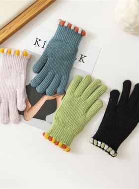 极速韩国icns小糖豆冬季露指毛线针织手套女纯色触控屏幕保暖防风