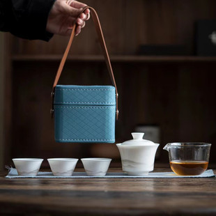 便携式 旅行茶具套装 一壶三杯快客杯户外轻奢收纳羊脂玉瓷功夫茶杯