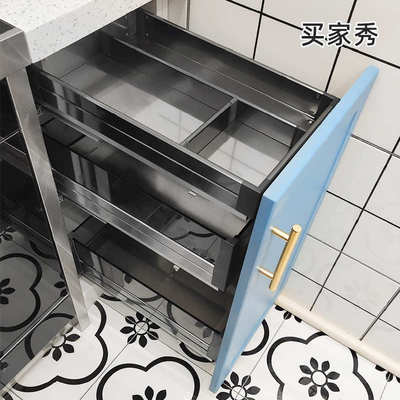 飞鸥厨柜三层拉篮套装厨房碗碟篮内置橱柜抽屉式工具收纳置物架