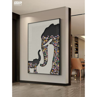 客厅高级感创意大象竖版 饰画过道抽象潮流挂画 壁画入户走廊玄关装