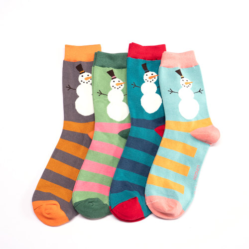 MR竹袜竹纤维抗菌防臭堆雪人图案中筒男女情侣袜4色MS