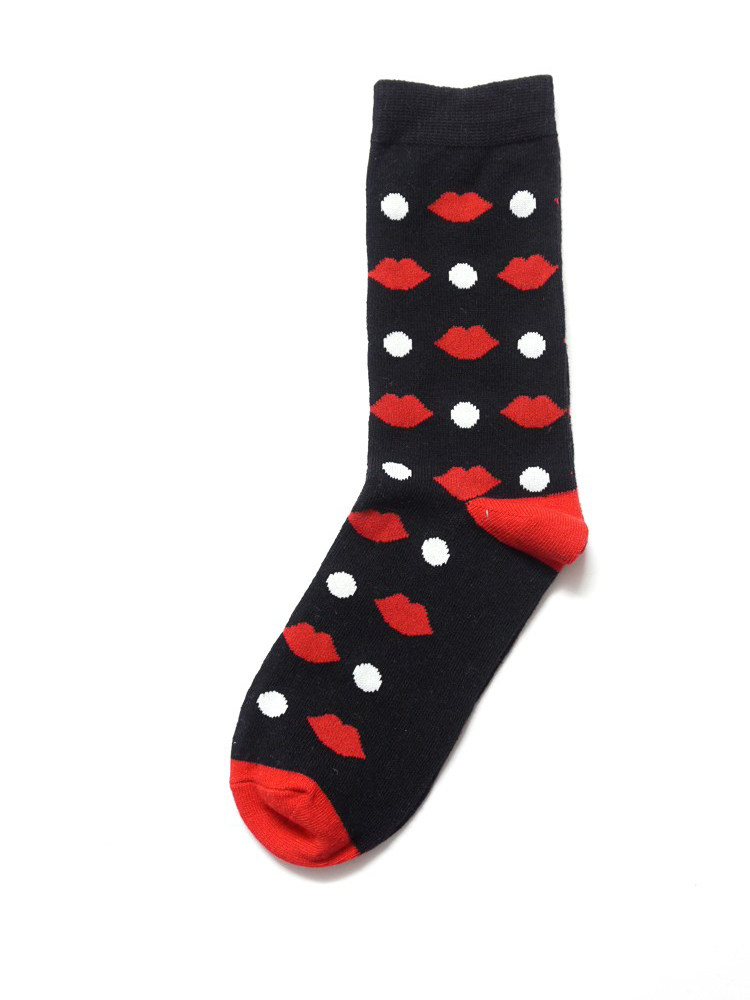舒适棉质圆点嘴唇红唇印图案淑女袜LU028