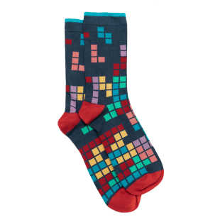 男士 竹袜竹纤维抗菌防臭俄罗斯方块游戏无骨对目中筒男袜THO902