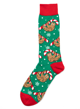 舒适棉质SLOTH树懒过圣诞节拐杖糖礼物Christmas中筒男袜DH065