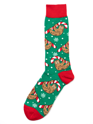 舒适棉质SLOTH树懒过圣诞节拐杖糖礼物Christmas中筒男袜DH065