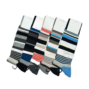 舒适棉质春夏薄棉条纹图案无骨对目无缝袜头中筒绅士男袜8色CK032