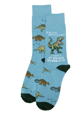 舒适棉质If History Repeats Dinosaur恐龙图案中筒男袜RH