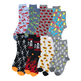 Halloween万圣节南瓜灯骷髅鳄鱼爱心八字胡须龙虾八哥犬男袜