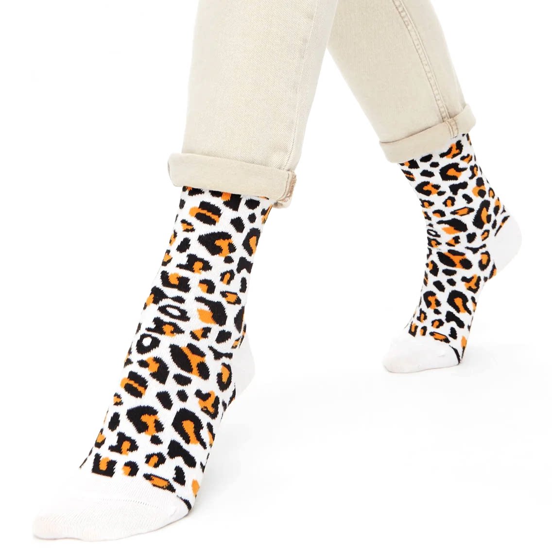 女士舒适棉质性感豹纹Leopard Print无骨对目手工对口中筒女袜