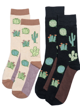 舒适棉质Cacti仙人掌图案中筒情侣男女袜RH