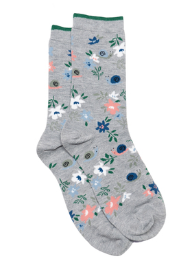 女士竹袜竹纤维抗菌防臭花草鲜花和蜗牛无骨对目中筒女袜THO870