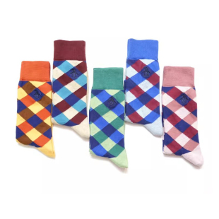 舒适棉质菱格图案中筒绅士男袜5色企鹅043