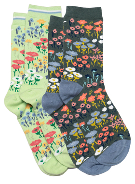 女士有机棉花花草草小碎花无骨对目中筒女袜THO865