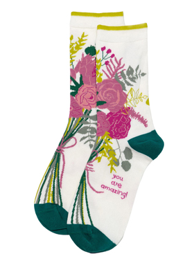 女士有机棉YOU ARE AMAZING你真了不起鲜花无骨对目女袜THO841
