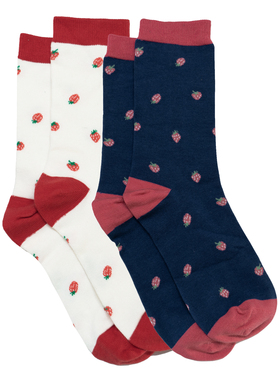 女士竹袜竹纤维抗菌防臭波点草莓无骨对目中筒女袜THO886