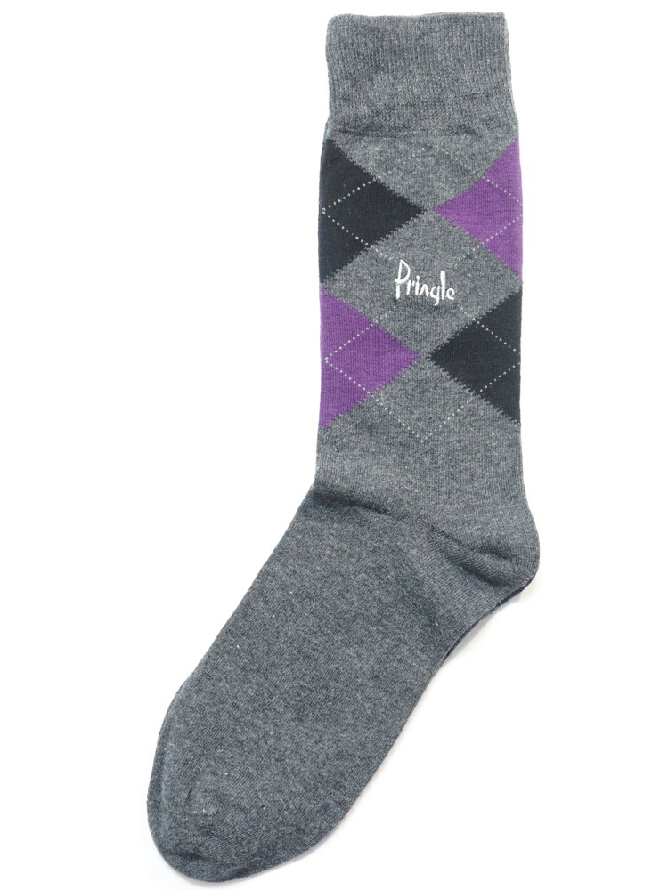 舒适棉质无骨对目无缝袜头菱格图案中筒男袜P074