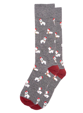 假日时光Holiday Time薄棉Llama戴圣诞帽的羊驼Christmas中筒男袜