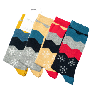 舒适竹纤维抗菌防臭透气雪花图案无骨对目中筒男袜4色THO024