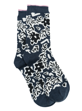 女士竹袜竹纤维抗菌防臭Flower花朵无骨对目中筒女袜THO152