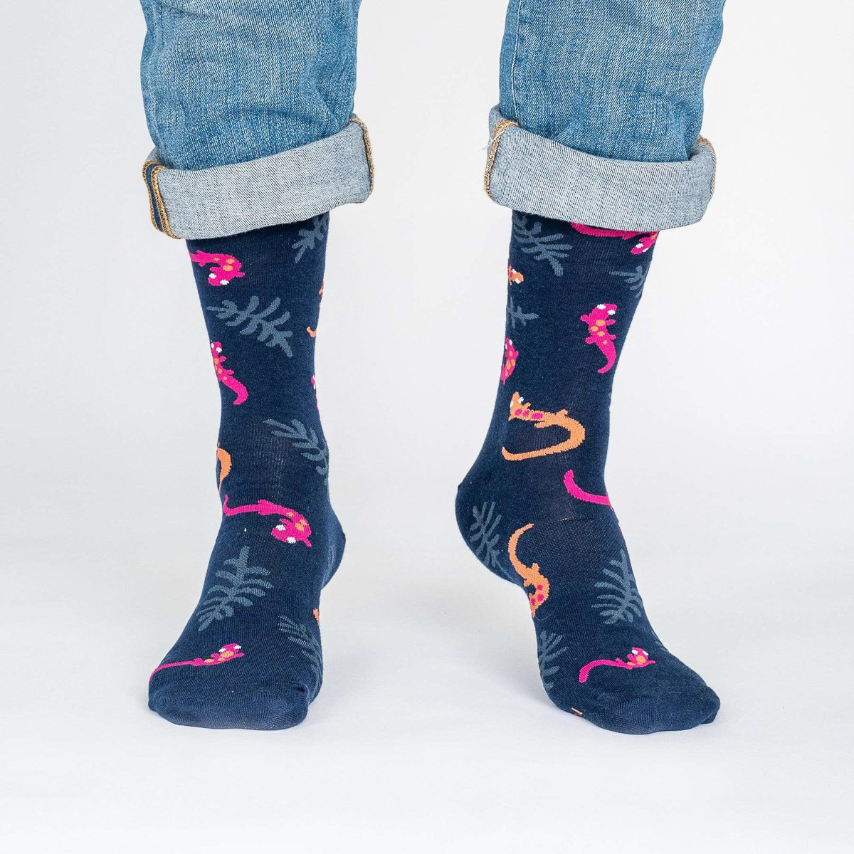 舒适棉质足弓垫防疲劳火蜥蜴图案中筒绅士男袜FC002