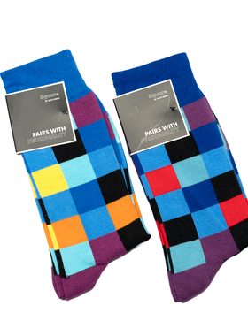 舒适棉质彩色方块方格棋盘格图案中筒绅士男袜潮袜SOCK GEEKS