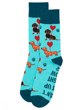 舒适棉质DACHSHUND腊肠狗和爱心气球图案中筒女袜CAV