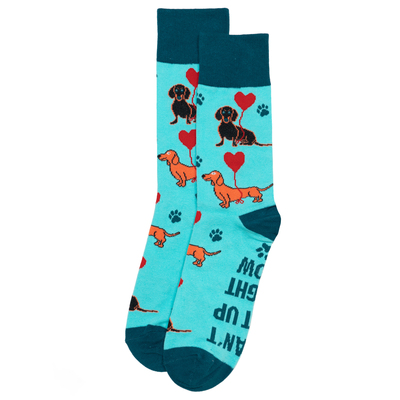 舒适棉质DACHSHUND腊肠狗和爱心气球图案中筒女袜CV