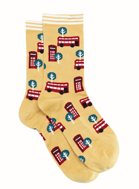 竹袜竹纤维抗菌防臭英伦红色电话亭双层巴士伦敦主题女袜THO271