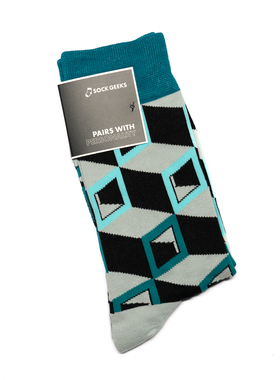 舒适棉质立方体几何图案迷幻中筒男袜潮袜SOCK GEEKS