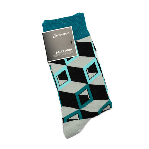 舒适棉质立方体几何图案迷幻中筒男袜潮袜SOCK GEEKS