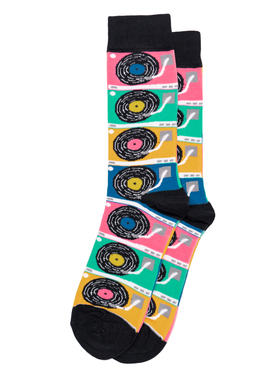 舒适棉质Put That Record On Socks袜子上怀旧黑胶唱片音乐男袜OO