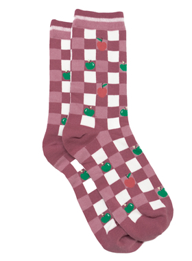 女士竹袜竹纤维抗菌防臭棋盘格方格无骨对目中筒女袜THO883