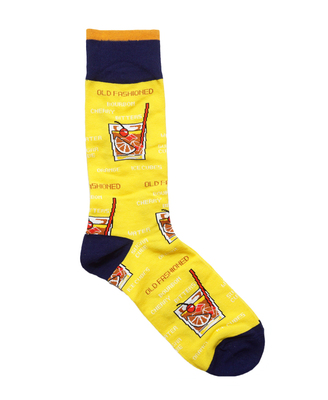 舒适棉质OLD FASHIONED老式樱桃冰柠檬茶图案中筒男袜企鹅076