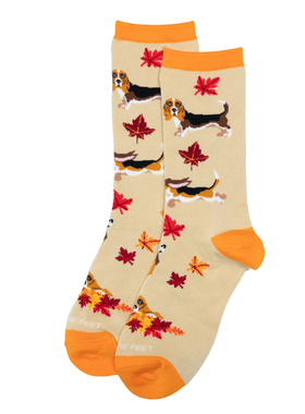 巴吉度猎犬狗狗与枫叶BASSET HOUND中筒男女袜FBF36-42码