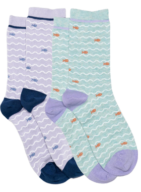 女士竹纤维抗菌防臭鱼儿水中游水波纹无骨对目对口中筒女袜THO824