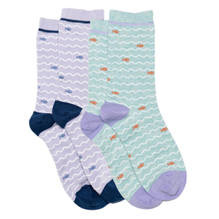 女士竹纤维抗菌防臭鱼儿水中游水波纹无骨对目对口中筒女袜THO824