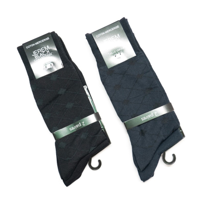 JEREM丝光棉Mercerized无骨对目无缝袜头格子春夏薄棉男袜一组2双