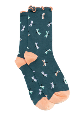 女士有机棉蜻蜓木耳边无骨对目中筒女袜THO880