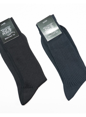 JE舒适丝光棉Mercerized无骨对目黑色藏蓝色正装中筒绅士男袜