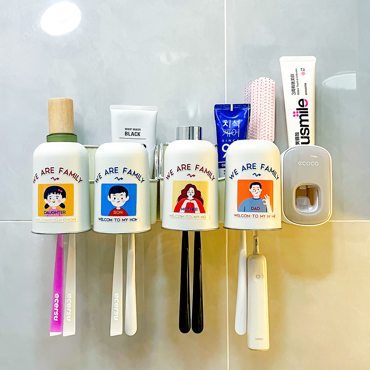 亲子牙刷架子置物架免打孔家庭装