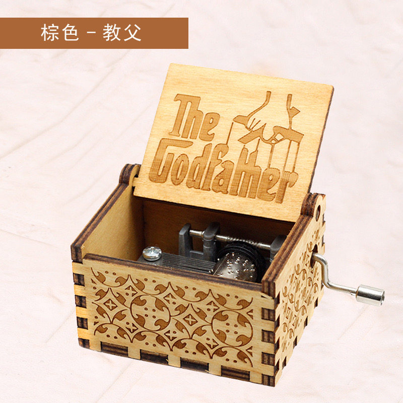 木质音乐盒手摇式八音盒迷你工艺品古典雕刻创意生日礼物桌面摆件