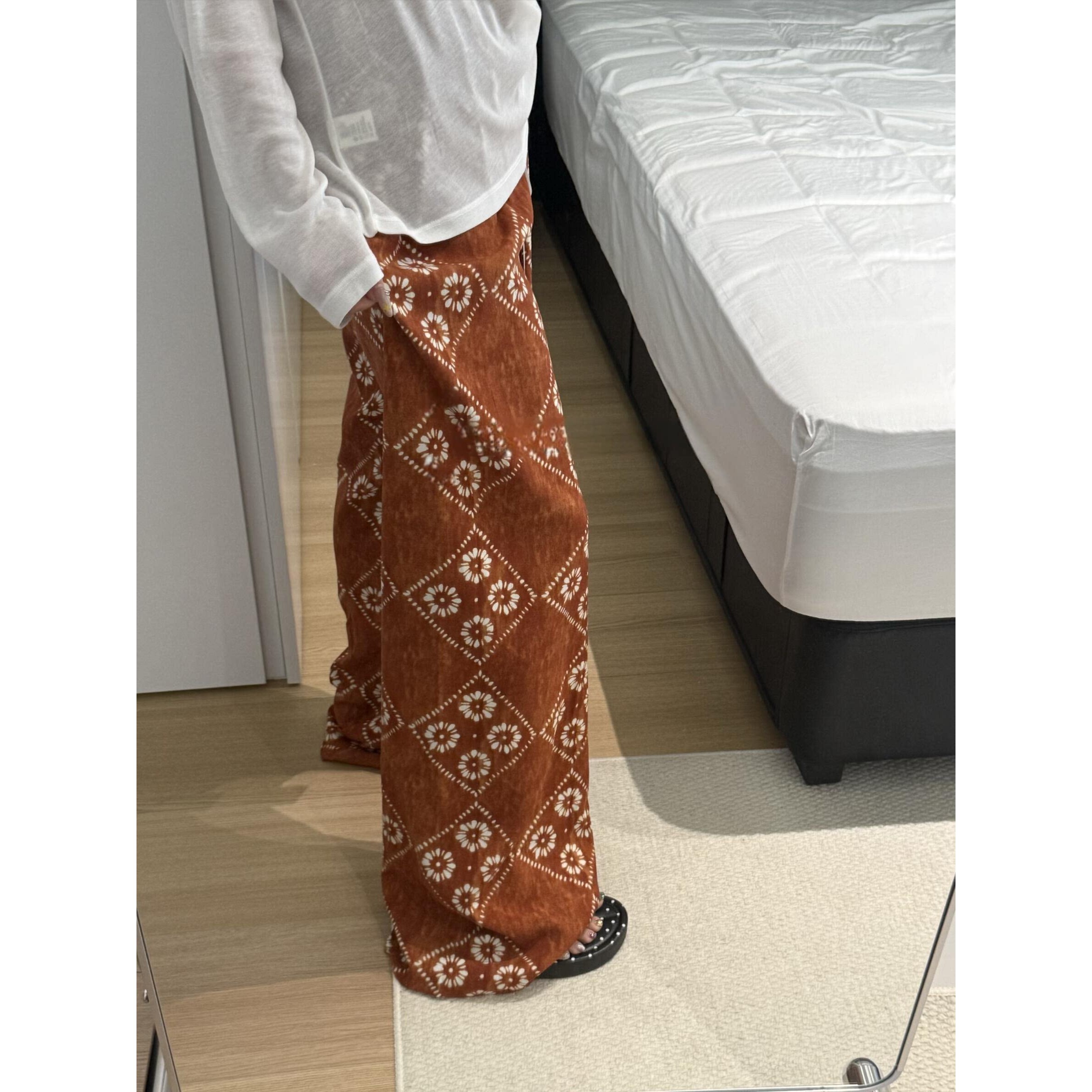 菱花暮橘~夏日遛弯裤子阔腿垂感睡裤棉绸空调凉凉裤女防蚊休闲裤